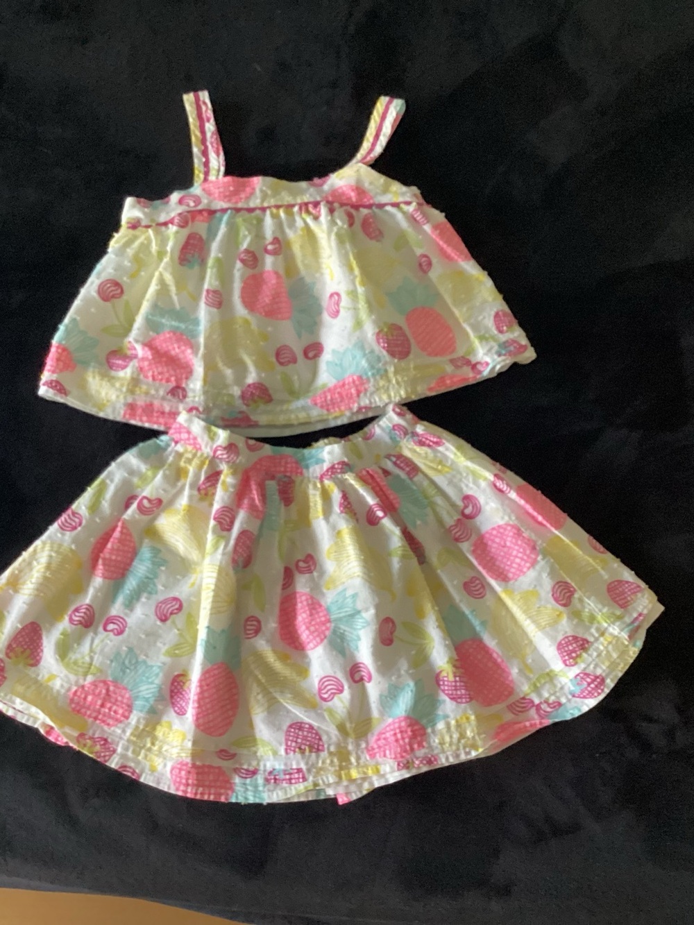 Gymboree White Tank & Skirt Set with Pink, Yellow, Mint Fruit Print